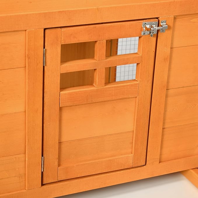 PawHut 118" Extra Large Chicken Coop with Asphalt Roof, Wooden Hen Run with Slide-Out Tray and Nesting Box, Chicken Hutch for 3-6 Chickens, Orange