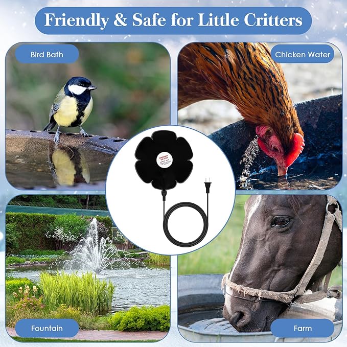 2 Pack 250W Bird Bath Heater De-icer, Thermostatically Controlled Birdbath Water Heater with 6.6 ft Cord, Outdoor Winter Heaters for Bird Bath, Chicken Waterer, Pond