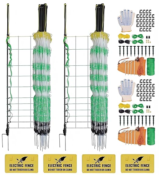 2 Pack Premium Electric Semi-Rigid Fence Netting 35.4"H x 98.42'L, Pre-Assembled Posts Raised to 47.2"H, Can Add Additional Polywire to Ensure Safety for Backyards,Homesteads,Gardens,Farms,and Ranches