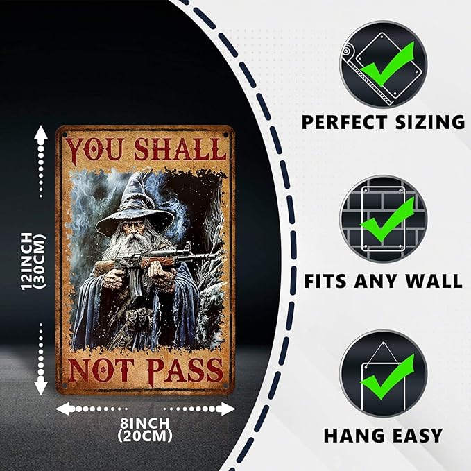 Vintage Witch Tin Sign You Shall Retro Metal Poster Not Pass Funny Gun Wall Art Cafe Office Wall Decorations for Home Bar Pub Club Cafe Shop Man cave Kitchen 12 * 8 In
