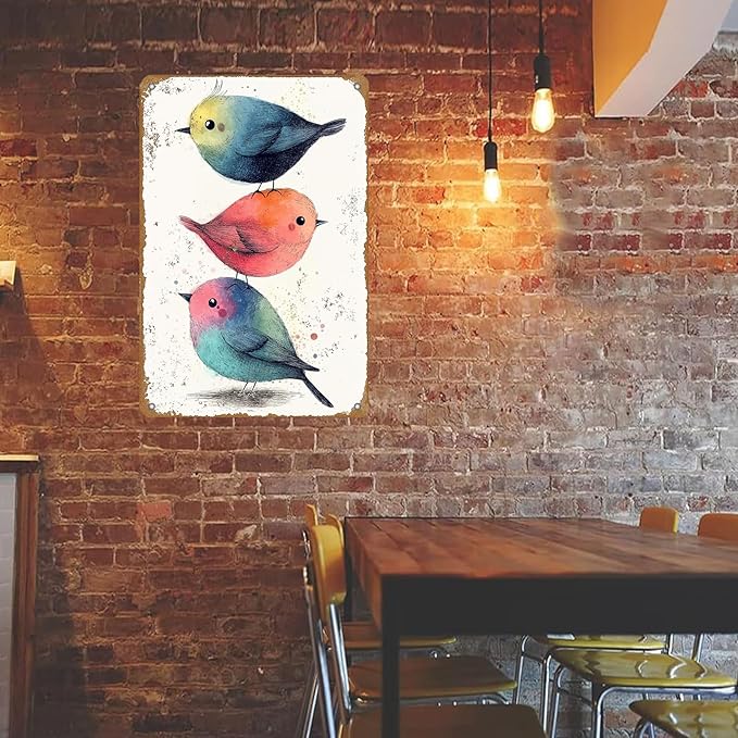 Vintage Tin Sign Watercolor Birds Wall Decor Nursery Birds Print Cute Wall Decoration Birds Nursery Animals Tin Sign Poster Home Bar Plate Wall Decor Birds Metal Tin Sign 12x8 Inch