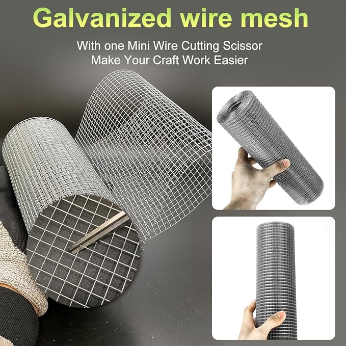 Hardware Cloth 12'' x 20' 1/4 in Galvanized Wire Mesh Roll (23 GA) Chicken Wire Fence Roll for Chicken Pen/coop Fences, Screen mesh, Rabbit/Snake Fences, Poultry enclosures, Handicraft Making, etc.