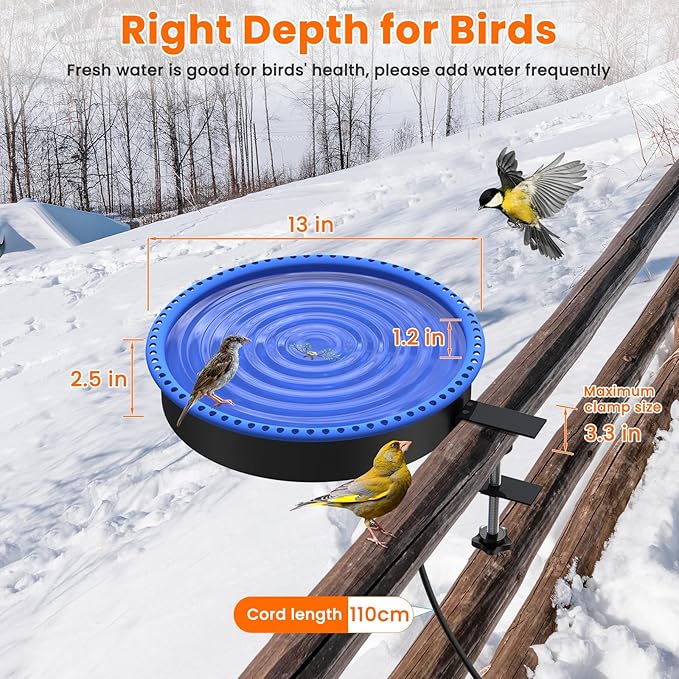Keten Bird Bath Heater, 100W Thermostatically Controlled Heated Bird Baths Bowl for Winter, Prevents Birdbath Water from Freezing Suitable for Outdoors Garden Yard Patio Lawn
