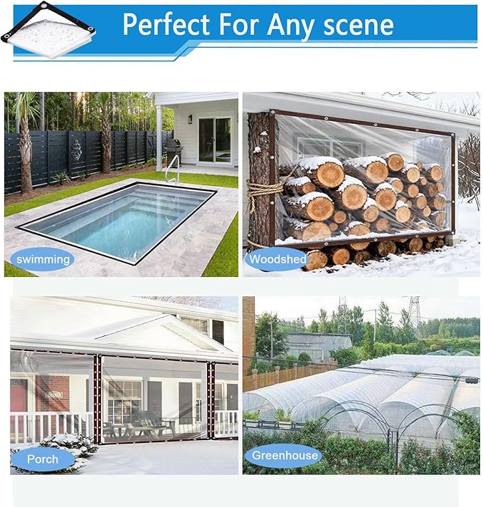 20x32FT Clear tarps, Heavy Duty Waterproof, Vinyl Tarp with Metal Grommets, UV & Tear Resistant, Clear Plastic Tarp for Porch, Outdoor, Patio, Chicken Coop Cover