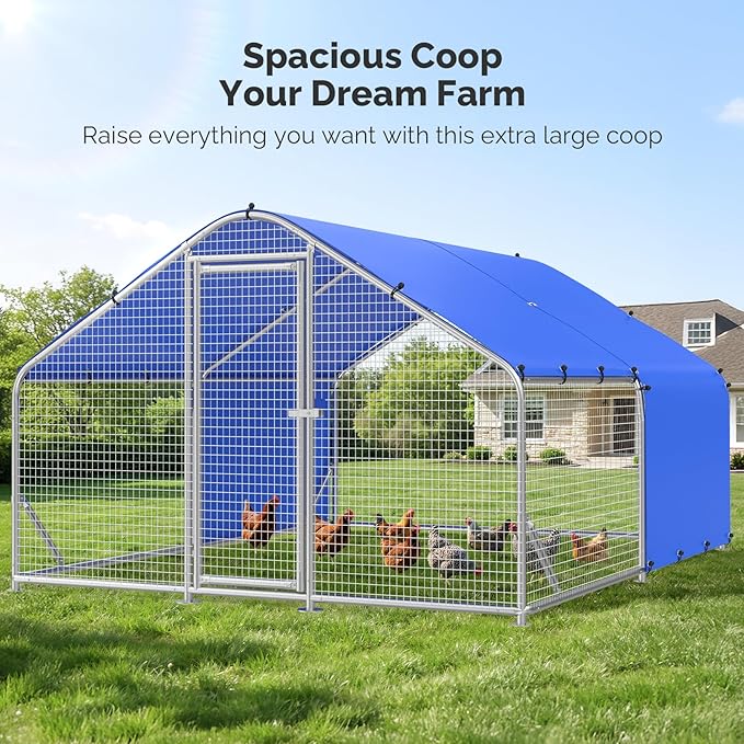Sino Luban Large Metal Chicken Coop Run with Galvanized Hardware Cloth for 20 Chickens/Ducks, Chicken Runs for Yard with Waterproof Cover, Chicken Enclosure Pen Outdoor, Walk-in Poultry Cage