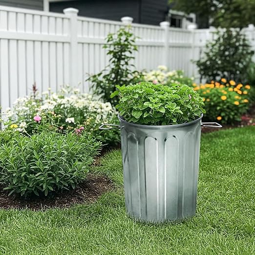 Plexon 13 Gallon Metal Trash Can and 5 Gallon Small Metal Trash Can with Lids Heavy-Duty Outdoor and Indoor Set for Storage Ash Bucket Bird Seed and Farm Use, Bundle
