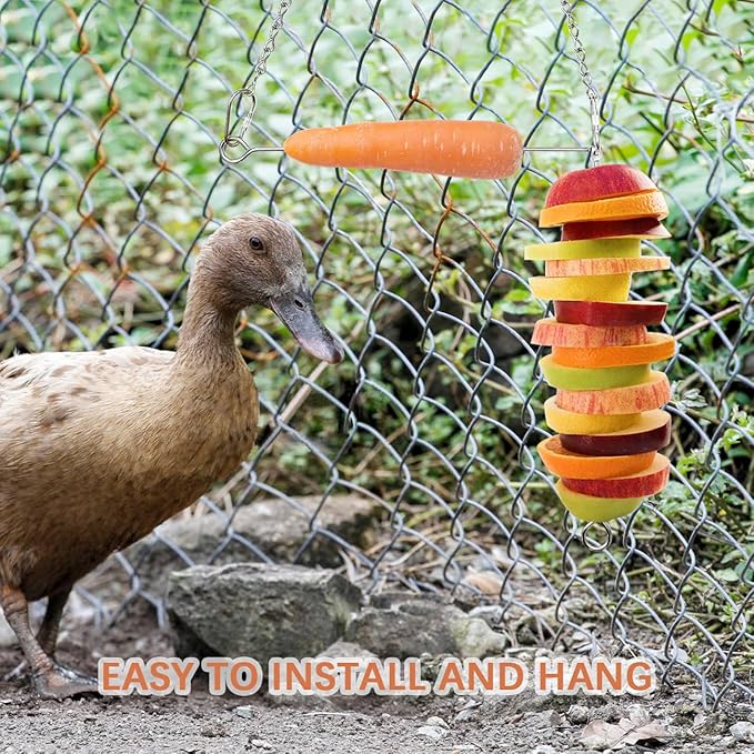 Hanging Chicken Feeder Chain 2 Veggies Skewers Stainless Steel Vegetable Forks Fruit Feeders for Hens Ducks Goose and Large Birds Coop Toy Accessories