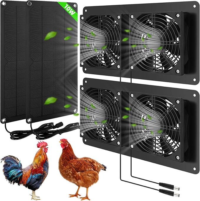 2 Sets Solar Powered Fan Kit Solar Panel Fan Kit 10w Weatherproof Dual Solar Fans Outside Waterproof Solar Exhaust Fan for Chicken Coops Greenhouse Sheds Pet House Car Window Ventilation