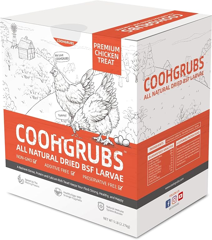Black Soldier Fly Larvae for Chickens – 100% Natural Non-GMO Grubs, 85X More Calcium Than Dried Mealworms – Clean, Nutritious & Delicious High-Protein Poultry & Bird Treats, 5-lb Box