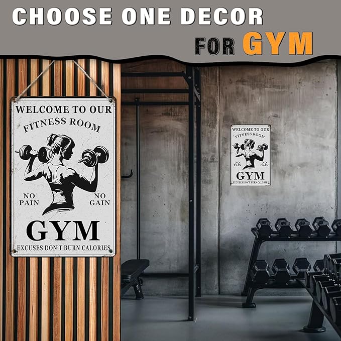 PEACHGARDEN Girl Gym Metal Tin Sign Welcome to Our Fitness Room Wall Art for Home Gym Weight Lifting Decor & Man Cave Workout Poster Motivational Wall Decor 8x12inch