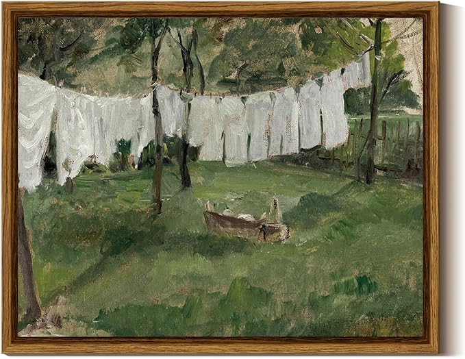 InSimSea Framed Canvas Wall Art,Vintage Laundry Room Art Print, Antique Oil Painting, Country Landscape Vintage Wall Art Canvas for Bathroom Bedroom Office Gallery 8x10in