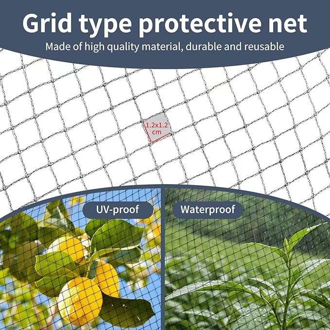 Koi Fish Pond Netting Shield 14ft x 14ft, Black Heavy Duty Pool Leaf net Cover, Protects Garden Pond from Heron, Birds,Cats & Predators Away, Durable & Stakes Included (Black)