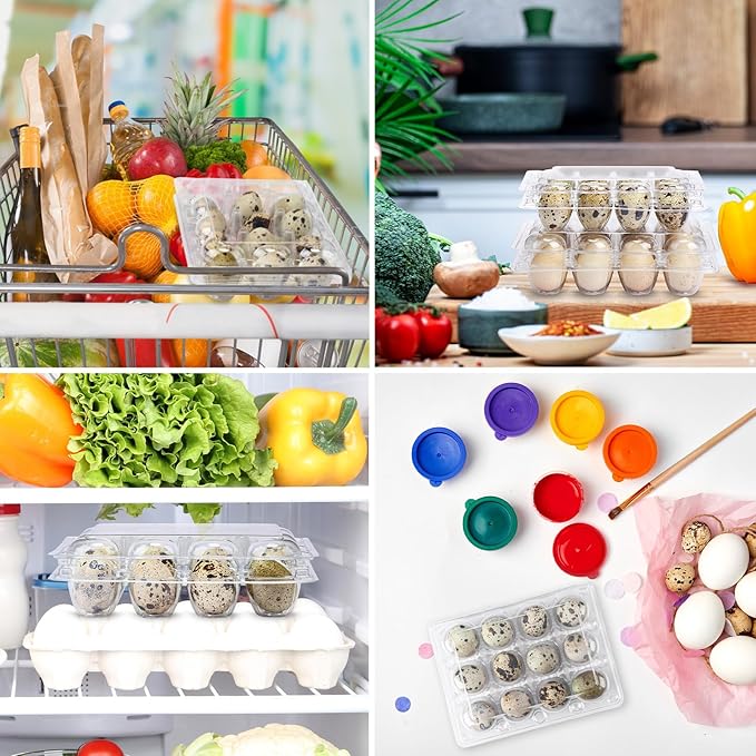 60 Pcs Quail Egg Cartons Combo, 12 Grids Clear Egg Cartons Clear Plastic Stackable Trays – Fit Both Standard & Jumbo Quail Eggs Also for Pigeon Small Poultry Ideal for Home Farm Market Use