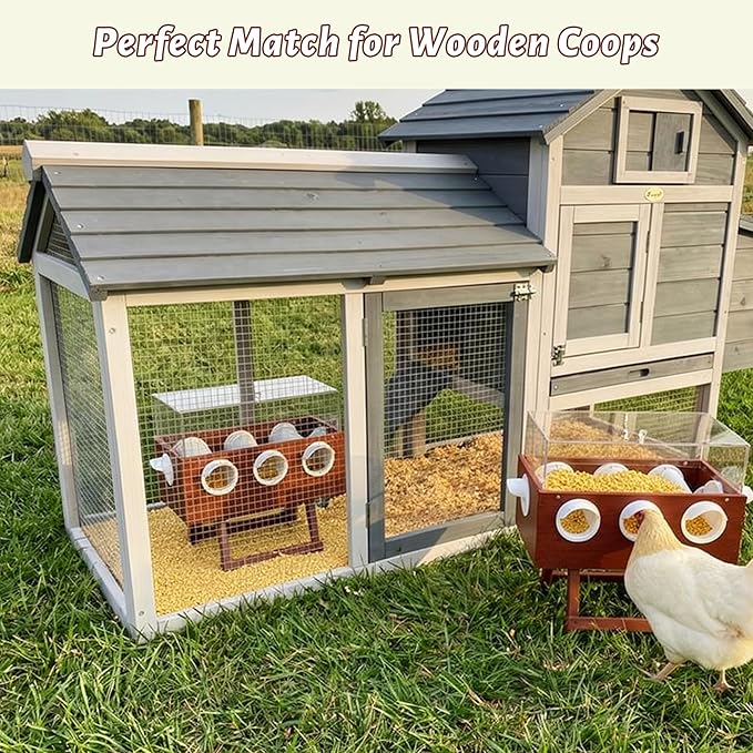 KOL No-Waste Chicken Feeder, 22LB Poultry Feeder with 6 Anti-Spill Ports, Clear-View HIPS & Acrylic Design, Foldable Stand for Hens and Chicks – Automatic Gravity-Flow Feeder