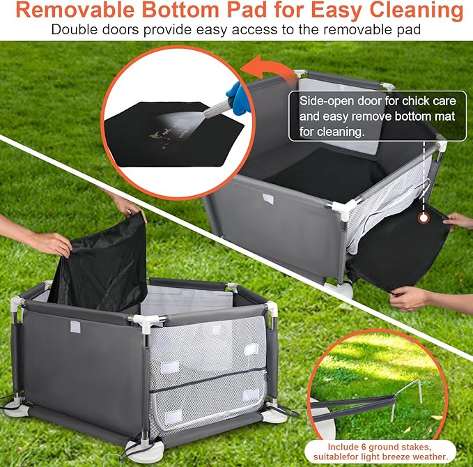 45"x45"x19.7" Sturdy Stainless Steel Frame Small Animal Playpen, Brooder Box for Chicks with Removable Roof & Bottom Pad for Easy Cleaning, Pet Playpen for Ducks, Kittens, Bunnies, Quails, Guinea Pigs