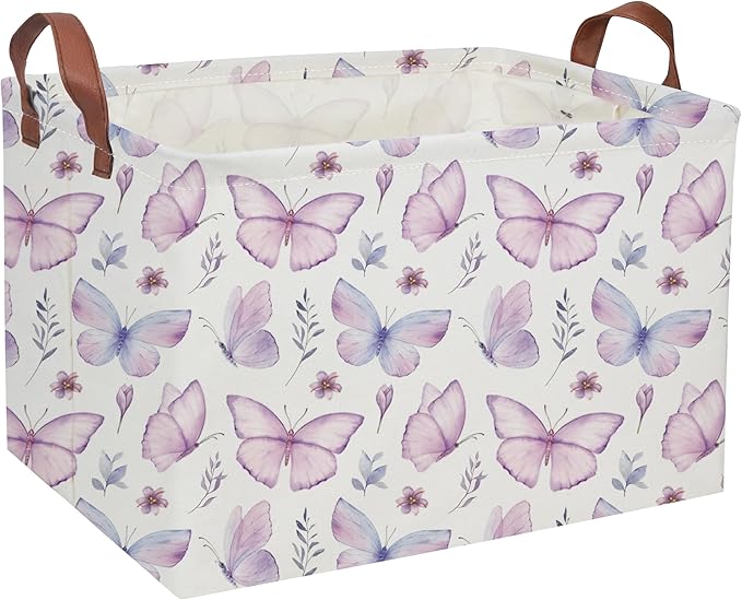 Rectangular Kids Baskets Butterfly Basket Kids Storage Bins Girls Basket Cute Storage Bin Organizer Box Room Decor for Home(Flower Butterfly)