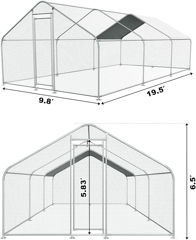 Chicken Coop Large Metal Chicken House Pen Outdoor for 40 Chickens Poultry Cage with Waterproof Cover for Rabbits Duck Walk-in Chicken Runs for Yard with Cover Outdoor
