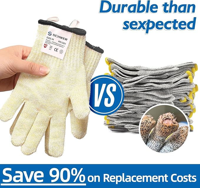 Schwer SlicePro ANSI A9 Cut Resistant Gloves, Food Grade Cutting Gloves for Kitchen Food Prep, Mandoline Gloves for Meat Cutting, Oyster Shucking, Fish Fillet Processing, PR1501, 2 Pairs, L