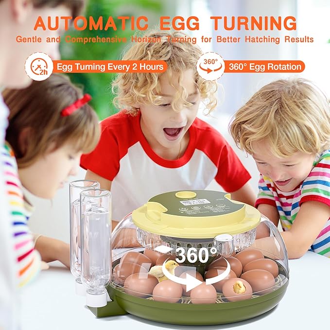 18 Egg Incubator, Incubator for Hatching Eggs, Automatic Egg Turning and Humidity Temperature Control, Egg Candler, Hatch Day, Automatic Water Refill, for Chicken, Ducks, Quail, Goose, Pigeon