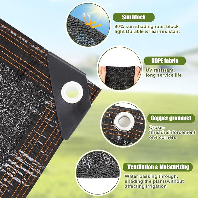 VitalCozy Chicken Coop Cover 90% Shade Cloth 11.5 x 6.6 ft Mesh Tarp Black Chicken Run Cages Cover with Ball Bungees Cord, Sunproof Net for Summer Outdoor Garden Patio Plant Greenhouse