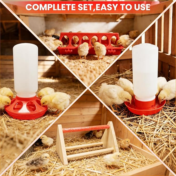 Brooder Box for Chicks, 8-in-1 Chick Heat Plate Starter Kit, Baby Chicken Brooder Pen with Feeder, Waterer, Perch & Bedding, Indoor Poultry Setup (Red)