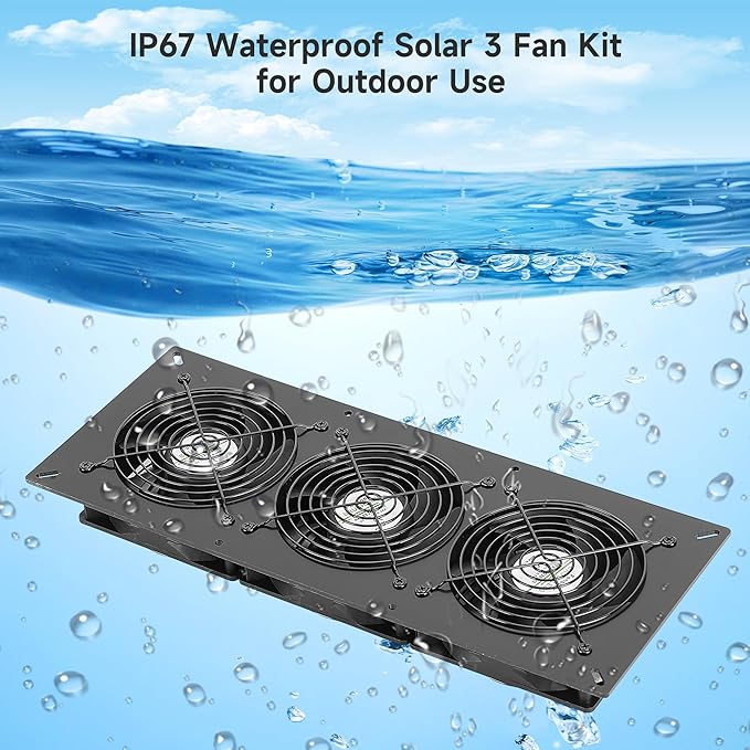 Solar 3 Fan Kit with 66.6 Wh Battery Backup, 50W Solar Panel Powered Rechargeable Weatherproof Fans for Chicken Coop, Greenhouse & Shed