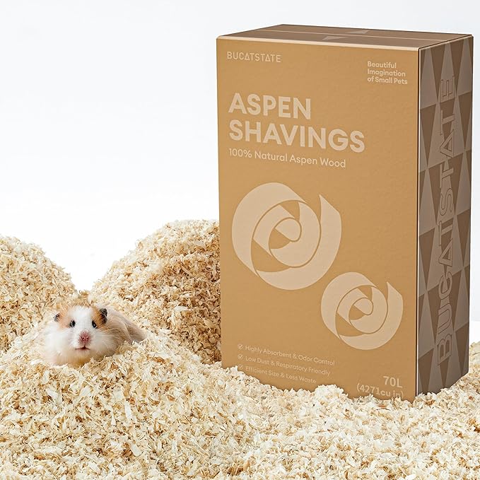 BUCATSTATE 70L Aspen Bedding, 100% Natural Hamster Bedding Odor Control, Low-Dust Small Animal Bedding for Guinea Pigs, Gerbils, Syrian Hamsters, Chinchillas, Snakes & Lizards