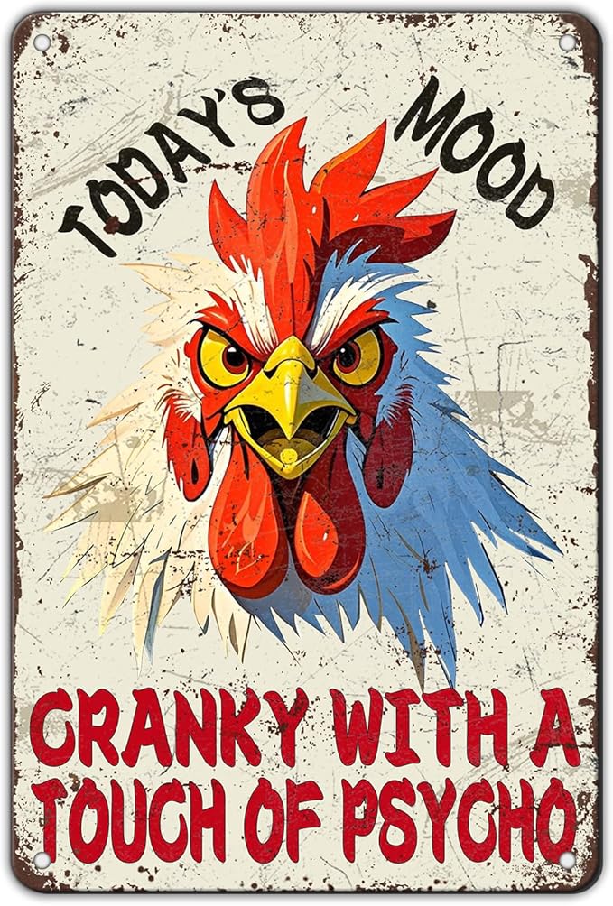 Funny Chicken Signs Today's Mood Metal Tin Sign 12x8 Inch Farm Rooster Wall Decor Chicken Coop Accessories Home Kitchen Garden Country Farm Backyard