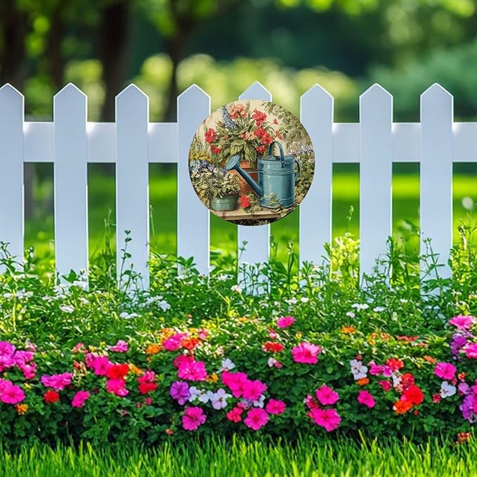 Funny Flower Rustic Round Garden Metal Signs Vintage Tin Sign Retro Wall Wreath Decor for Home Garden Yard Bar Cafe Farmhouse Garage Indoor Outdoor 8 Inch