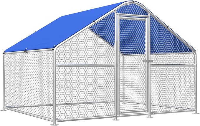 Large Metal Chicken Coop with Hexagonal Chicken Wire, Chicken Coop Run Pen for Yard with Waterproof Cover, Outdoor Large Walk-in Chicken Coops for 8 Chickens Duck Pen House Cage Run