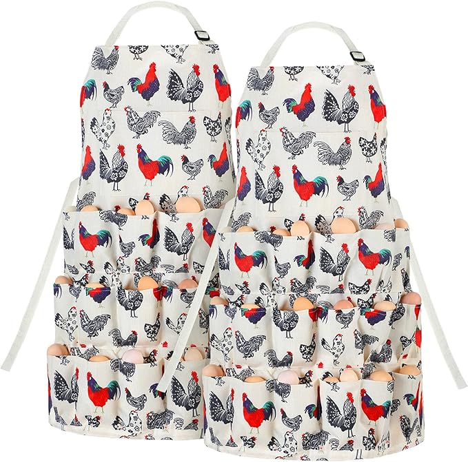 Loopeer 2 Pcs Egg Apron Collecting Apron for Fresh Egg Gathering Adjustable Gathering with Pocket for Gift Women