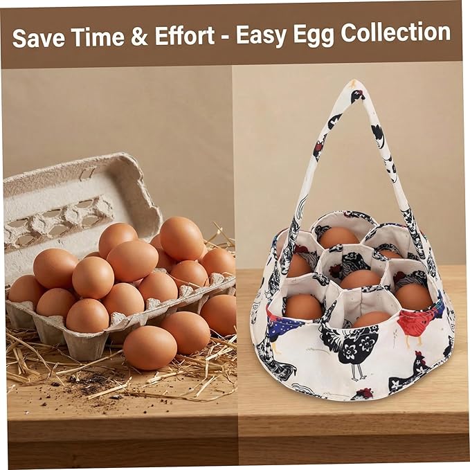 Egg Basket, Egg Collecting Basket, Handheld Chicken Holder with 7 Individual Bags for Gathering Fresh Eggs Safely from Coop to Kitchen, Gathering