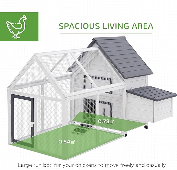 PawHut 65" Chicken Coop Wooden with Detachable Run, Outdoor Chicken House Poultry Cage Hen with Nesting Box, Removable Tray, Roosting Bars, Ramp, for Garden Backyard, Gray