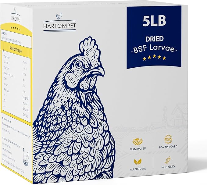 Chicken Feed Dried Black Soldier Fly Larvae, 5LB Natural Poultry Treat, 85X Calcium vs Mealworms for Laying & Molting Hens, Nutrient-Rich Feed for Ducks & Wild Birds, Reptiles