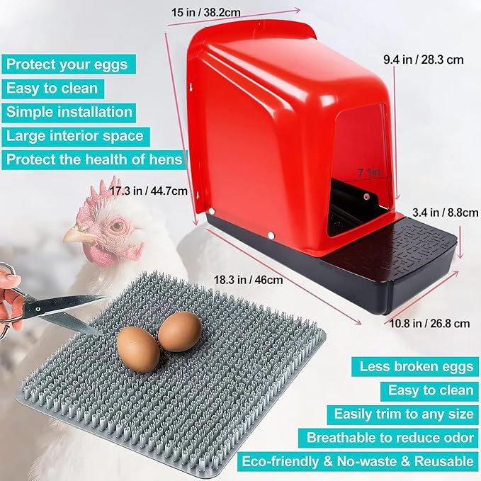 Chicken Nesting Boxes Chicken Laying Boxes with Egg Roll Out Nesting Boxes for Chickens Coop Nest Box Large, Easy to Install, Waterproof and Durable (Red, 6 Pack)