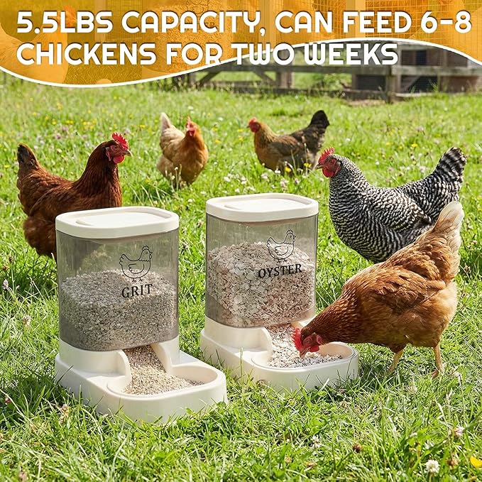 2 Pcs Chicken Oyster Shell Feeder and Grit Feeder Combo Automatic Chicken Coop Accessories for Poultry Farms Quail Pigeons Doves Chicks Rust Prevention with Installation Tools Sticker