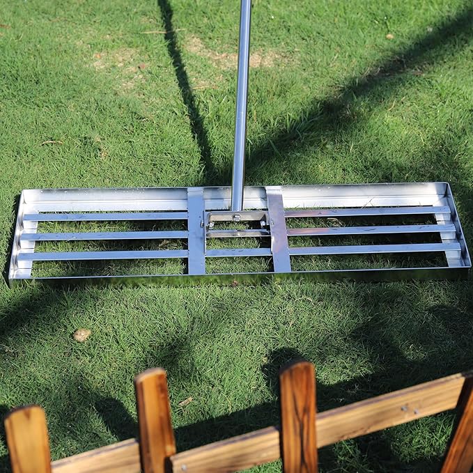 Lawn Leveling Rake 35x10 inch, Lawn Leveler Tool with 6.5ft Handle Rakes, 304Stainless Steel Yard Leveling Rake, Heavy Duty Soil Landscape Rake for Backyard, Garden, Farm, Pasture, Golf Course