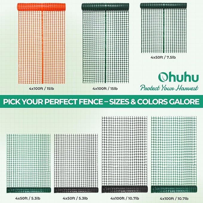 Ohuhu Plastic Garden Fence Safety Fence, 4'x100'/15LB Heavy Duty Reusable Netting Plastic Mesh Fence Roll, Temporary Fencing for Animal Barrier Pool Fence Snow Fencing for Poultry Rabbits Chicken Dogs