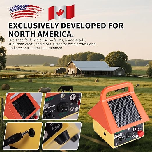 24 Hour Solar Electric Fence Charger,3-in-1 Electric Fence Charger,20 Miles,Solar/BatteryAC Powered Waterproof Design for Livestock Wildlife Control & Property Protection