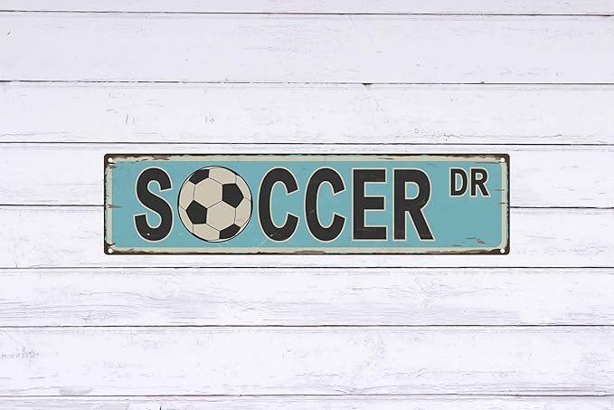 Soccer Dr Metal Sign 4x16in Rustic Sports Plaque for Office Wall Decor Coach Gift