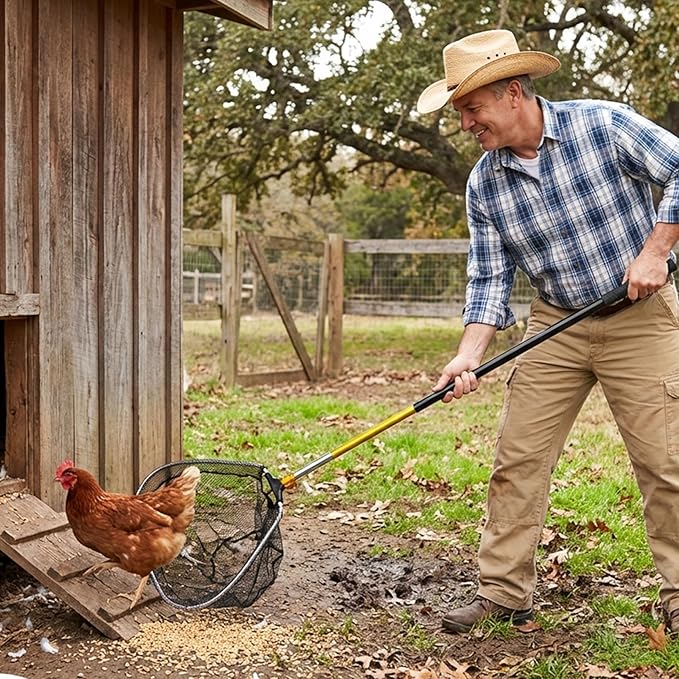 Telescopic Chicken Catching Net, Heavy Duty Stainless Steel Animal Catcher with Folding Aluminum Net, for Poultry Bird and Pet Handling