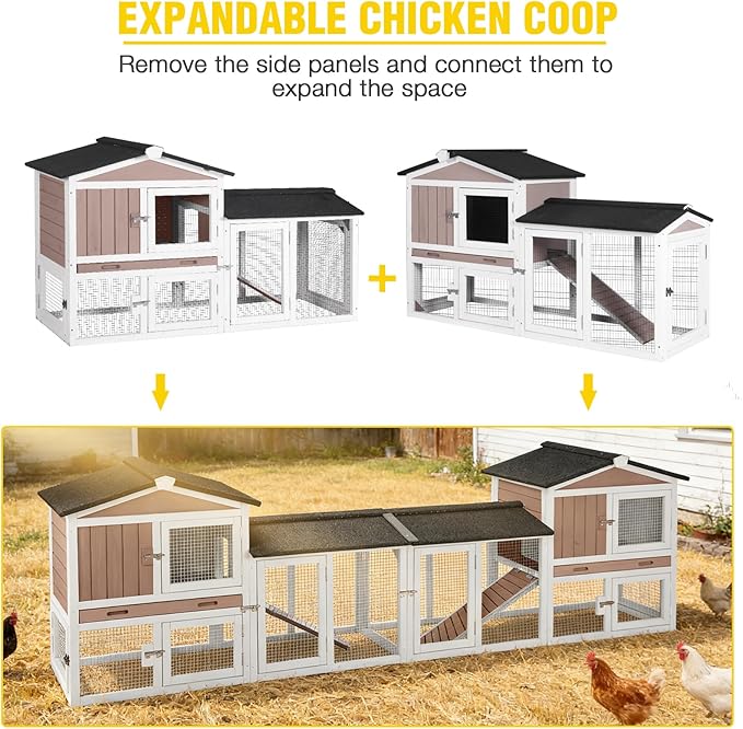 Aivituvin Chicken Coop for 2 Chickens, Outdoor Wooden Rabbit Hutch Hen House Poultry Quail Cage with Weatherproof Asphalt Roof, Leakproof Pull-Out Tray for 2 Rabbits or Small Animals