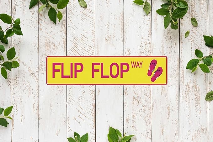 Flip Flop Way Metal Sign 4x16in Tropical Beach Style Plaque for Bathroom Yard House Indoor Outdoor Wall Decor