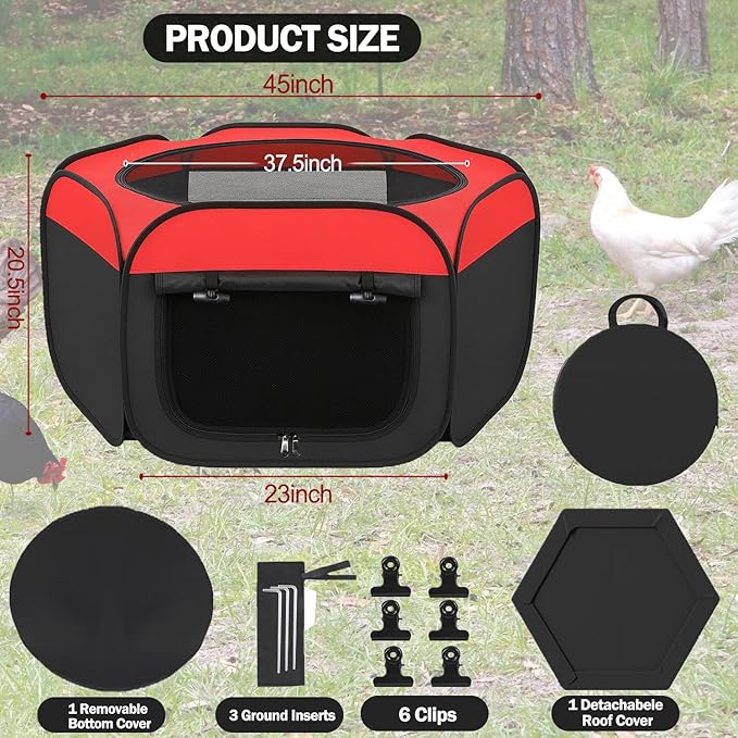 Chicken Brooder Box for Chicks, Pop Up Chick Starter Kit Brooder Pen with Double Door Cover, Collapsible Large Baby Chicken Brooder, Indoor Outdoor Use for Chicks, Ducks & Quail