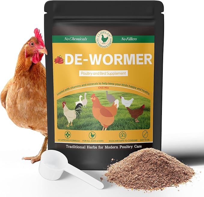 Chicken De-w0rmer, All-Natural Formula-Chili Mix, Safe for Eggs | Support Gut Balance, Healthy Digestion & Vitality for Laying Hens, Ducks, Turkeys and Backyard Poultry | Effective for All Ages&Sizes