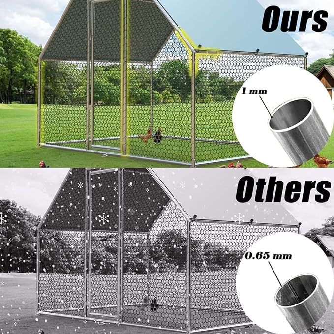 ROOMTEC 1.25'' Large Metal Chicken Coop for 20 Chickens,Chicken Runs for Yard with Cover Walk-in Poultry Cage Lockable Door Design(9.8'Lx19.6'Wx6.4'H)