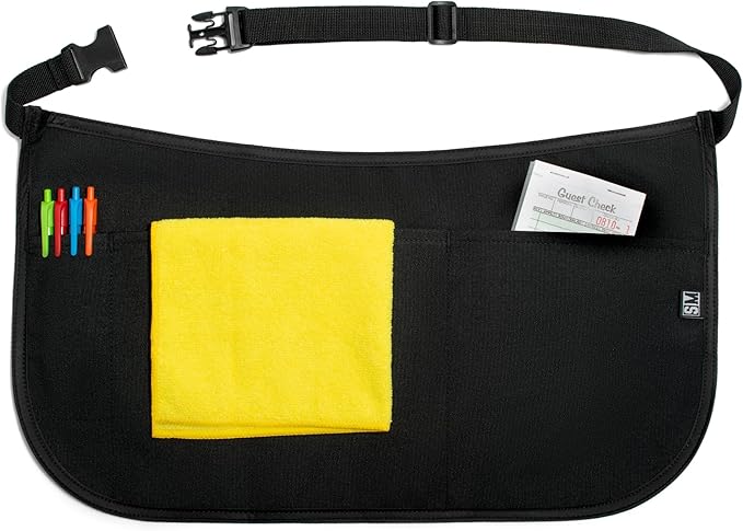 Waterproof Server Apron with Buckle - Stainproof Waist Apron for Waiters and Waitresses