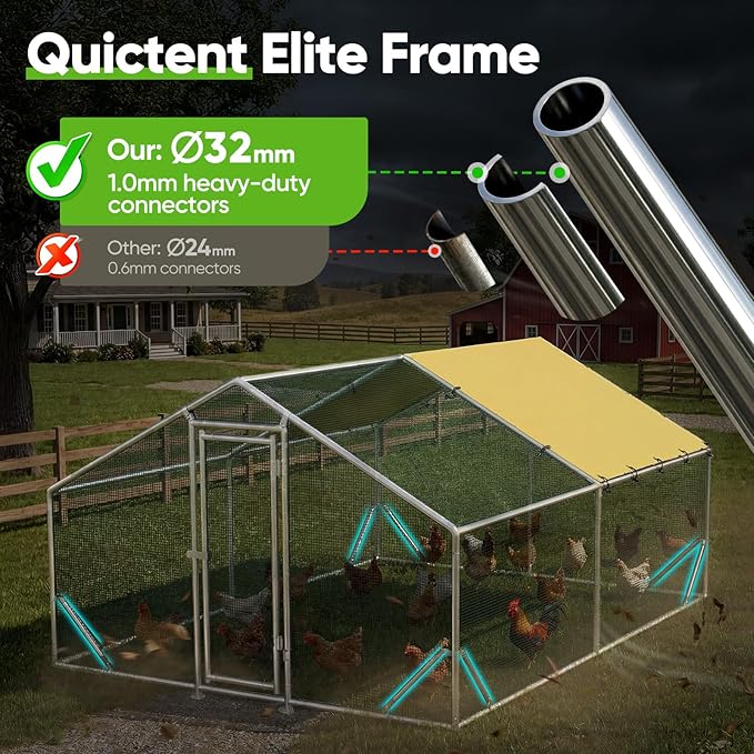 Quictent Premium Large Metal Chicken Coop Run Upgraded with Reinforced Hardware Cloth & 1.26" Galvanized Metal Tube, Walk-in Poultry Cage for Outdoor Yard Farm, Waterproof Cover, 13.1x9.8x6.6FT