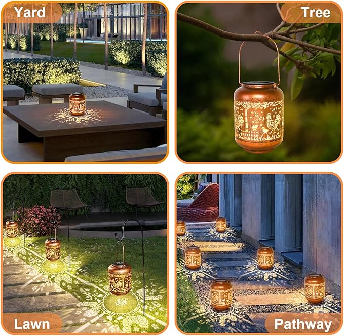 Rooster Gifts for Women,Solar Lanterns Outdoor Waterproof Ornaments for Garden Chicken Coop Decor Rooster Gifts for Mom Grandma Hanging Metal Solar Lights Outside for Yard, Patio