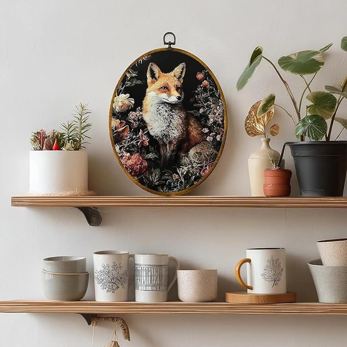 Fox wall decor, 8.6×11.4 inches high-density canvas with pre-installed hook for easy hanging, ideal for bedroom, living room, study, stylish boho framed art, and a gift for art lovers.